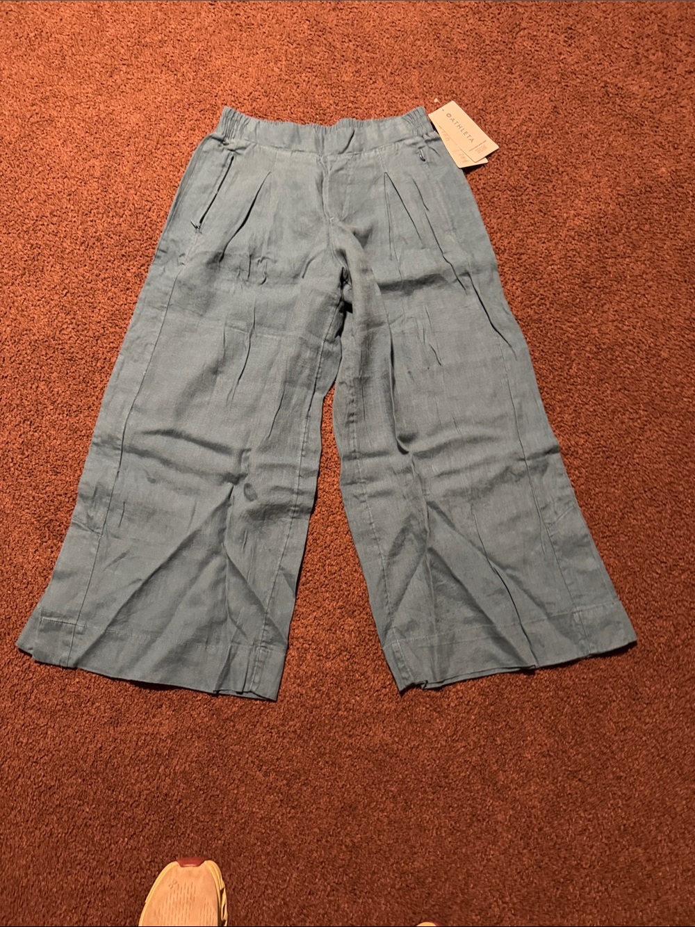 Athleta Playa Linen Wide Crop Pants in Teal